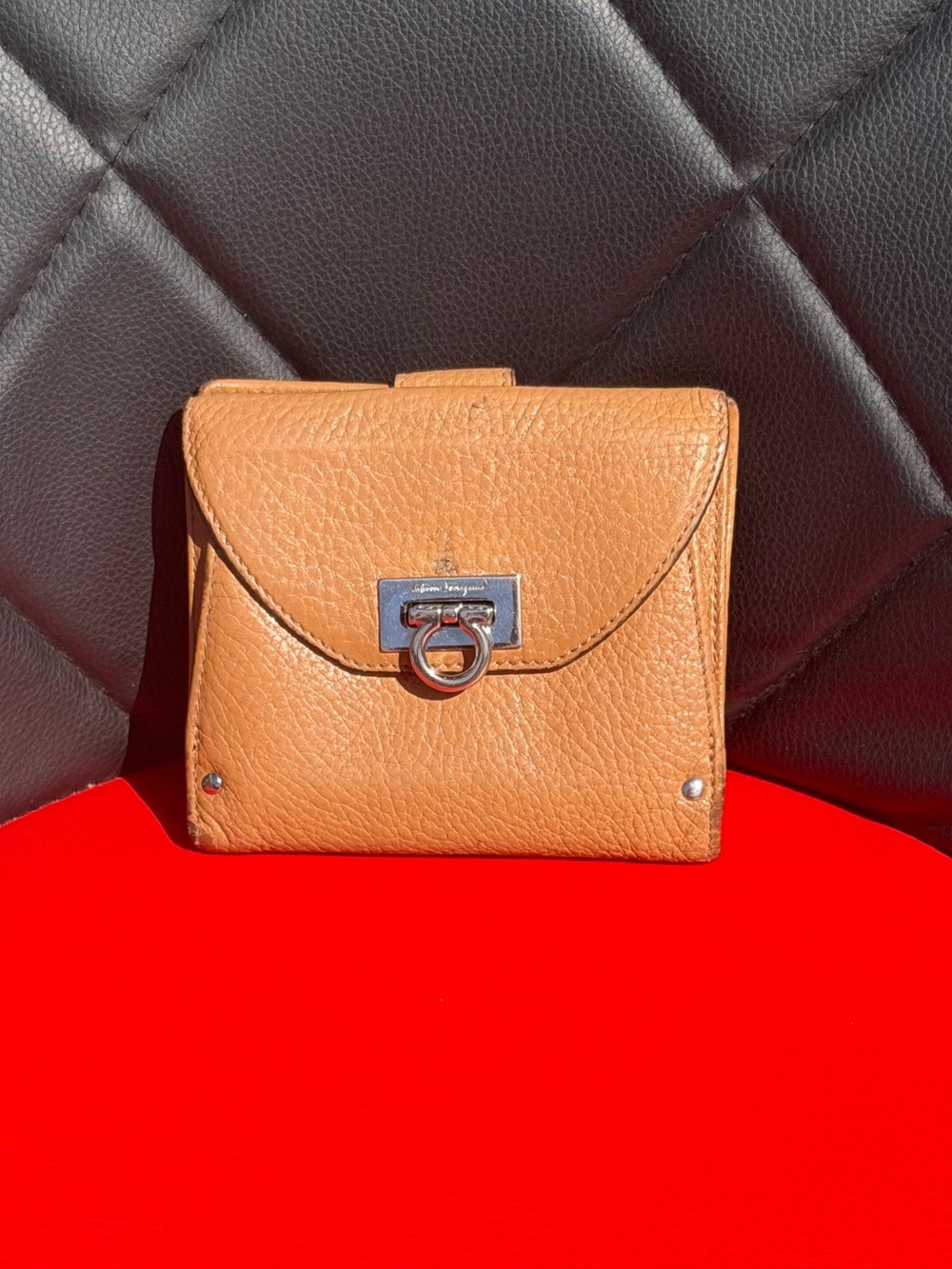 Salvatore Ferragamo Tan Leather Small Wallet with Signature Gancini Lock